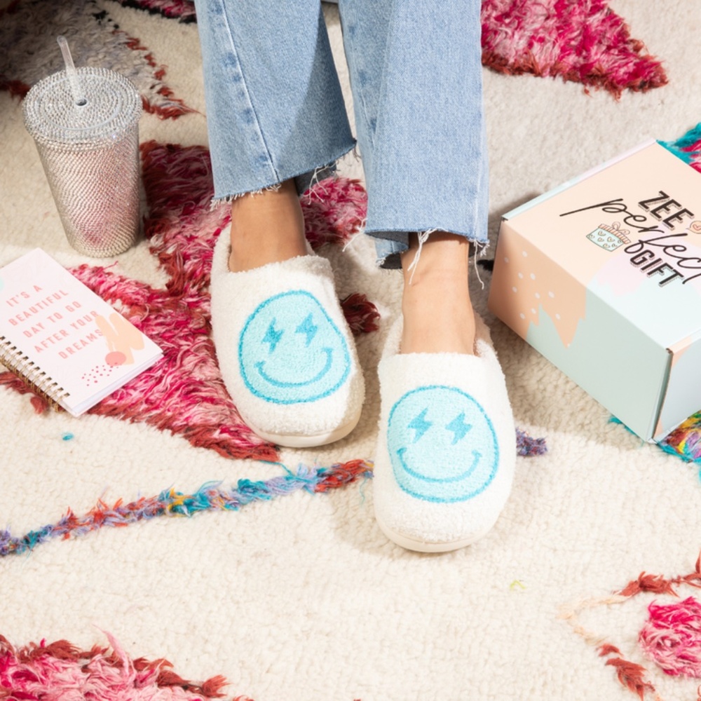 Soft and Cozy Lounge Retro BLUE Lightning Bolt Slippers